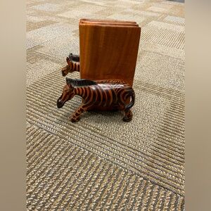 Ethnic African Zebra Hand Carved Wooden Bookend 2 Pc Set